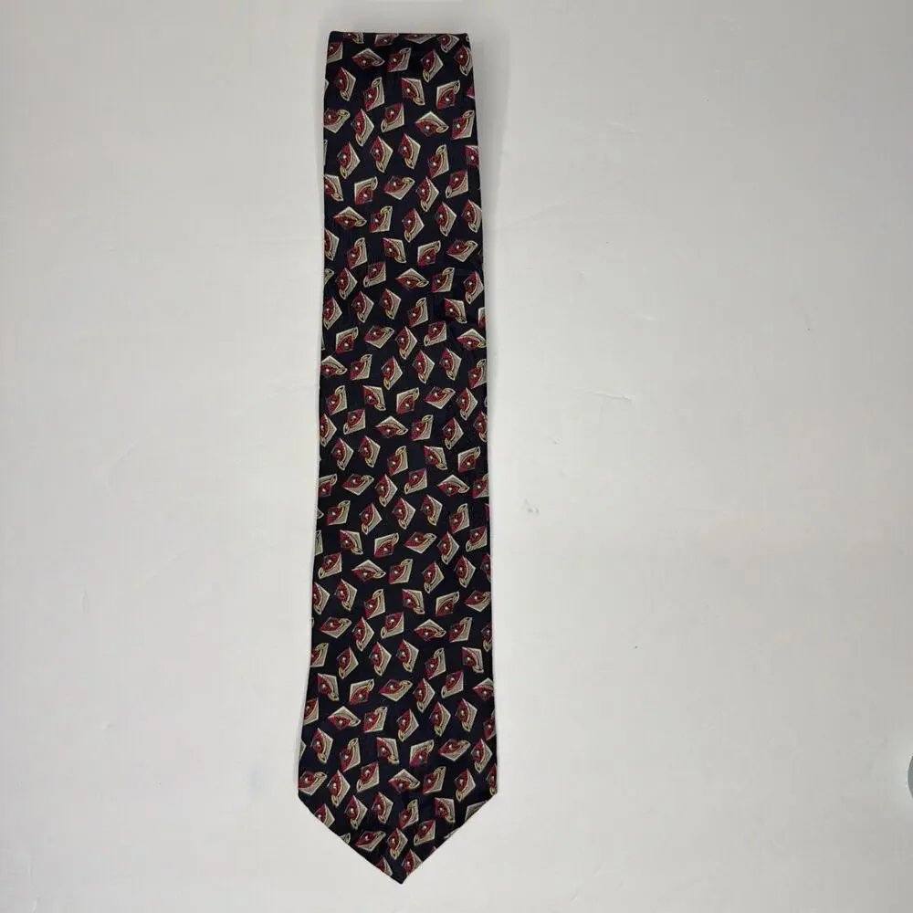 Zianetti Italian Silk Tie Blue Red Art Deco Statement Necktie USA Vintage Gift